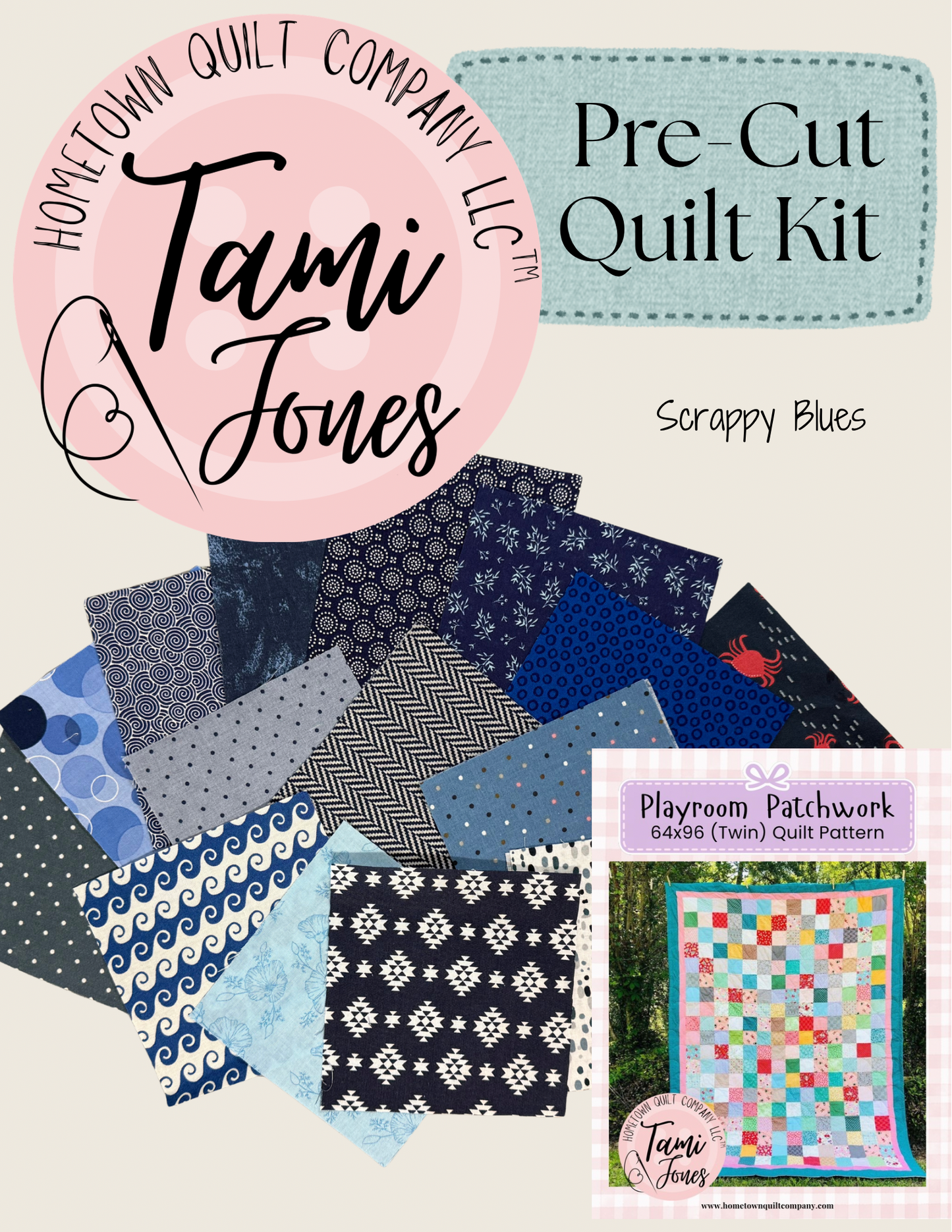 64x96 inch Twin Playroom Patchwork • Scrappy Blues
