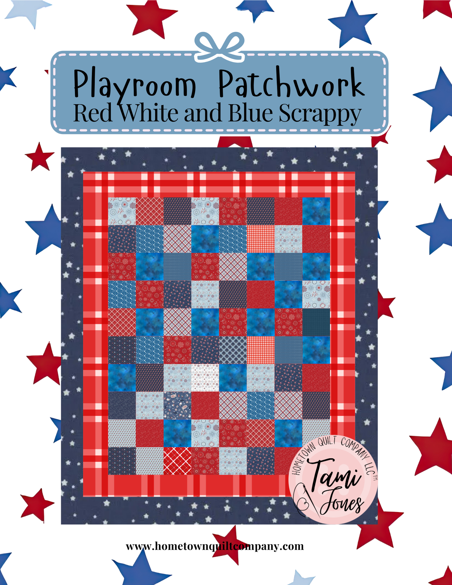 56x64 inch Playroom Patchwork • Red White and Blue Scrappy