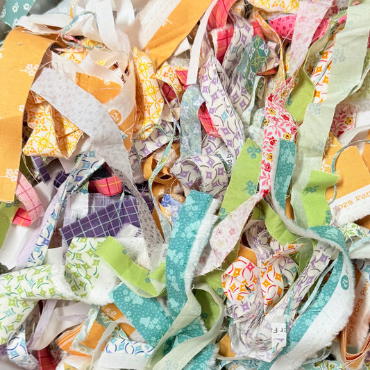 Fabric Scraps • less than 2 inches wide • 10 pound box