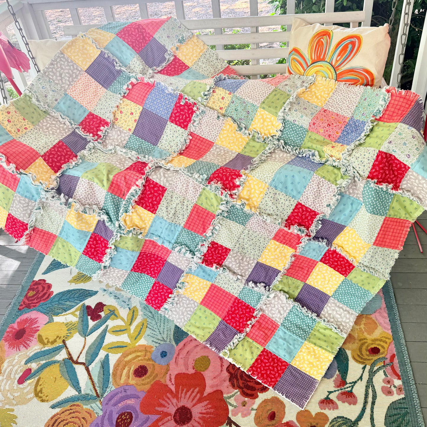 62x76 Finished Sweet Things Rag Quilt