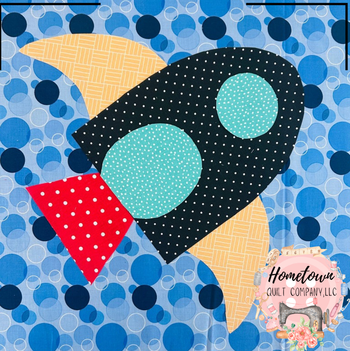 Black Spaceship Block Applique