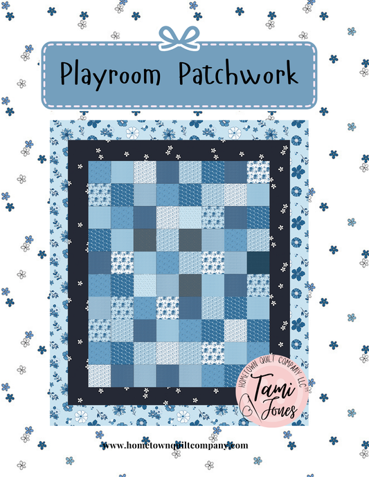56x64 inch Playroom Patchwork • Blue Blooms and Threads