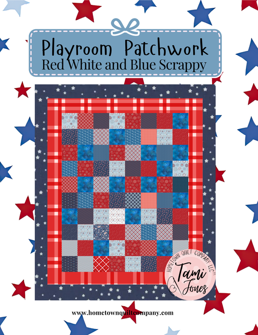 56x64 inch Playroom Patchwork • Red White and Blue Scrappy