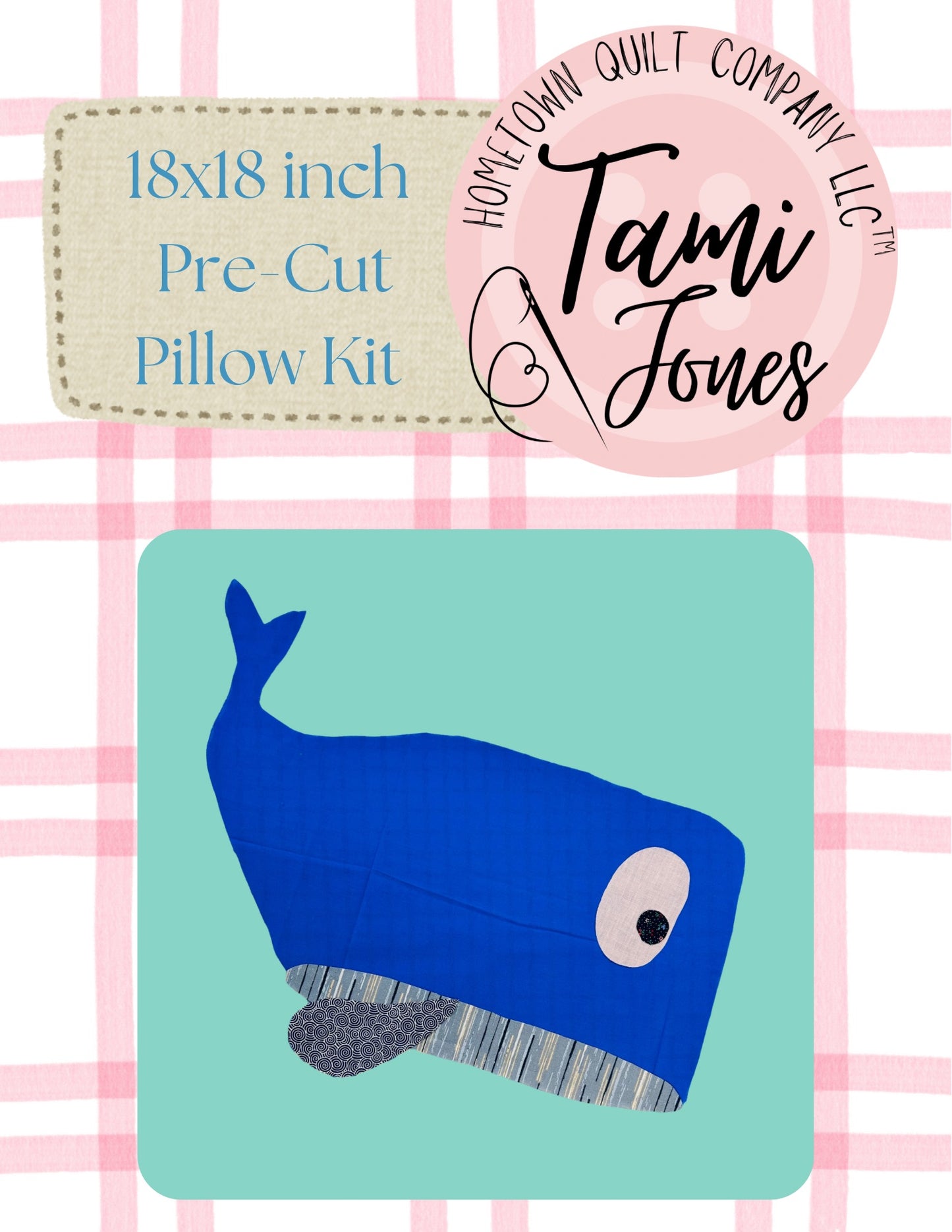 Whale 18x18 inch pre-cut pillow kit
