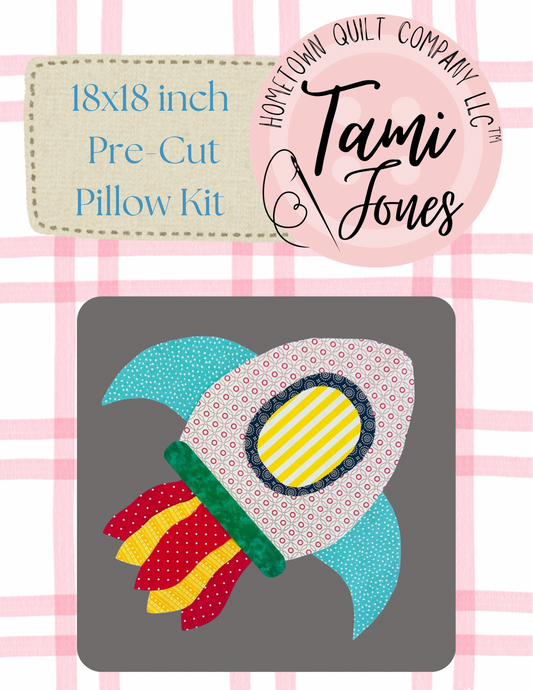 Rocket Space Ship  18x18 inch pre-cut pillow kit