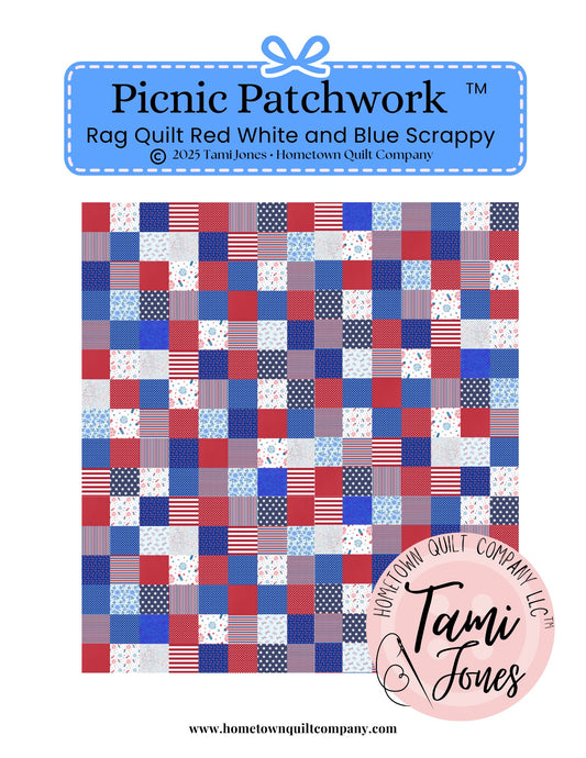 56x64 inch Rag Quilt Kit  • Red White and Blue Scrappy