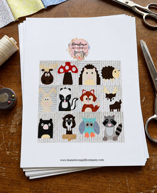 Woodland Animals Appliqué Printed Template Set